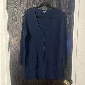 Eileen Fisher 100% Wool Navy Blue V-neck 3 Button Cardigan Size Small